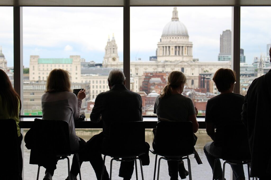 people sitting, window, view